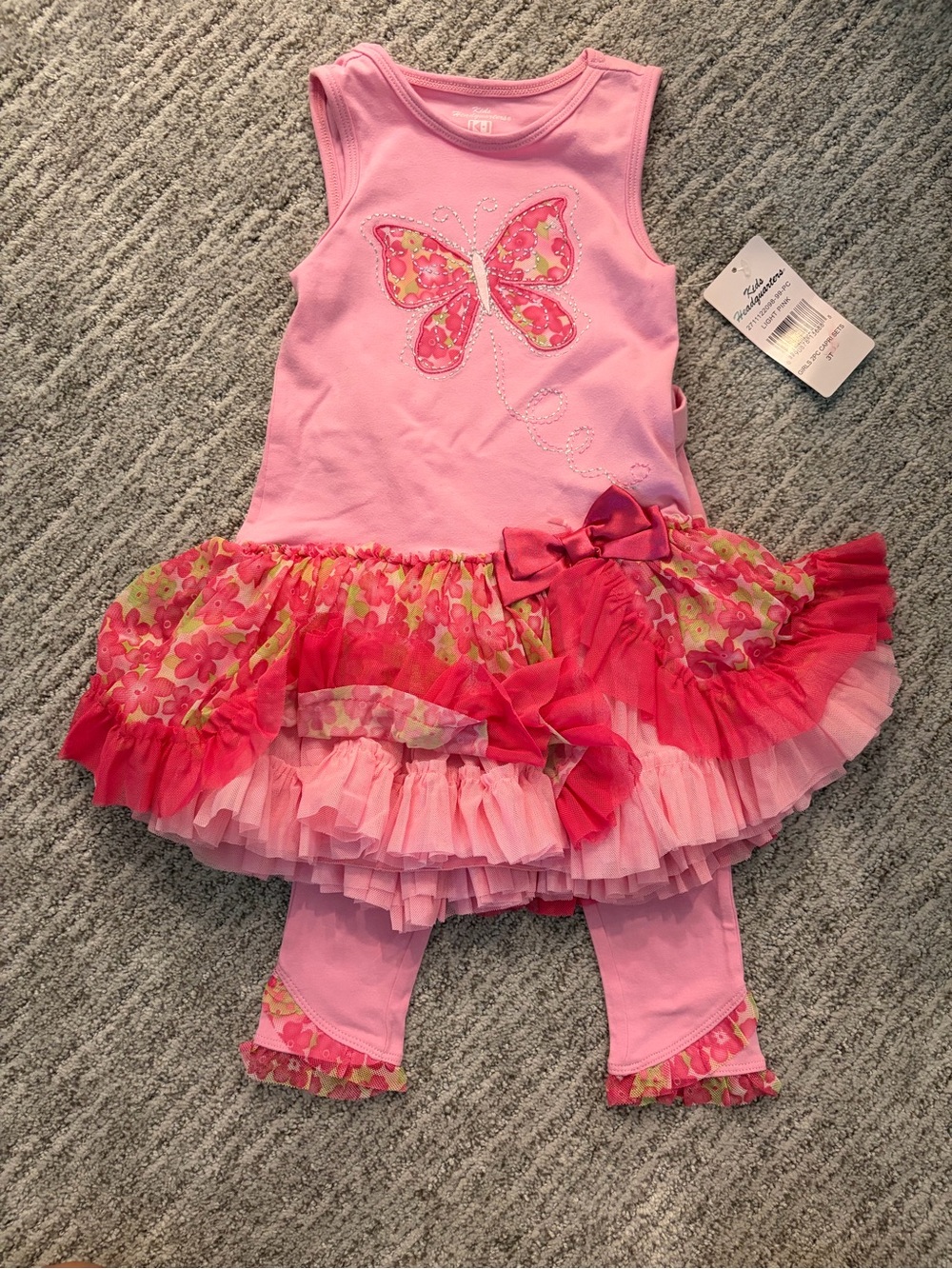 Pink Butterfly Tutu Dress with Leggings